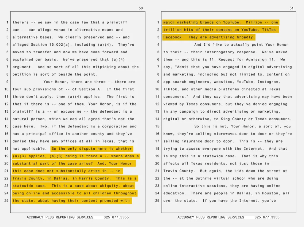 Paxton’s team argued the Roblox case could be tried anywhere in Texas because of the online nature of the company.