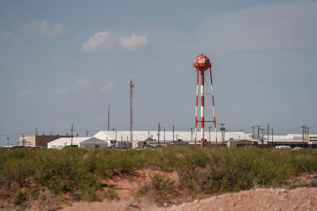 Camp East Montana, site of a migrant detention center on Fort Bliss in East El Paso, under construction in East El Paso on August 11, 2025.