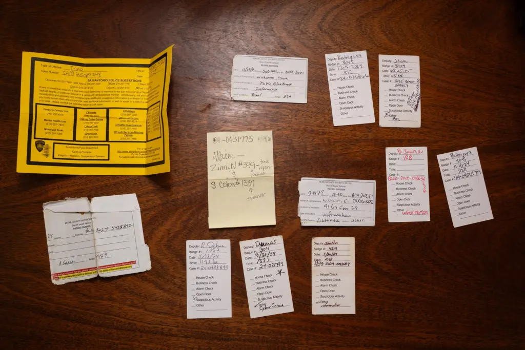 Law enforcement was frequently involved when false reports were made about Kevin Jenkins to a tipline. His mother, Laura Wickwire, kept records of all the times police investigated.