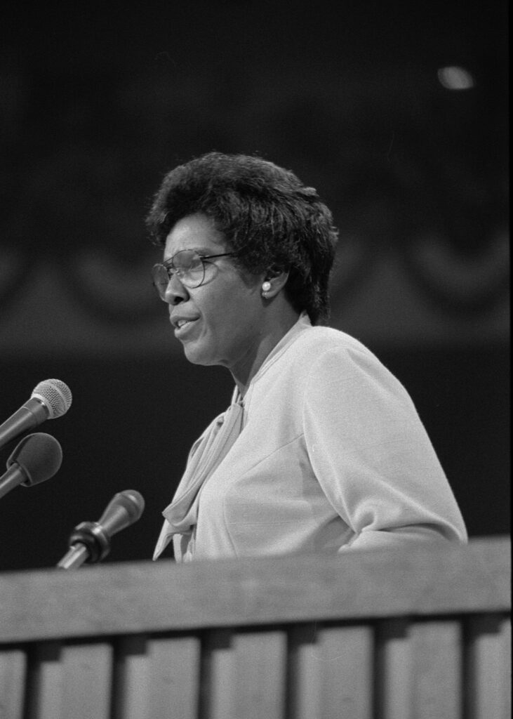 U.S. Rep. Barbara Jordan, D-Houston, gives the keynote address before the 1976 Democratic National Convention in New York City on July 12, 1976.