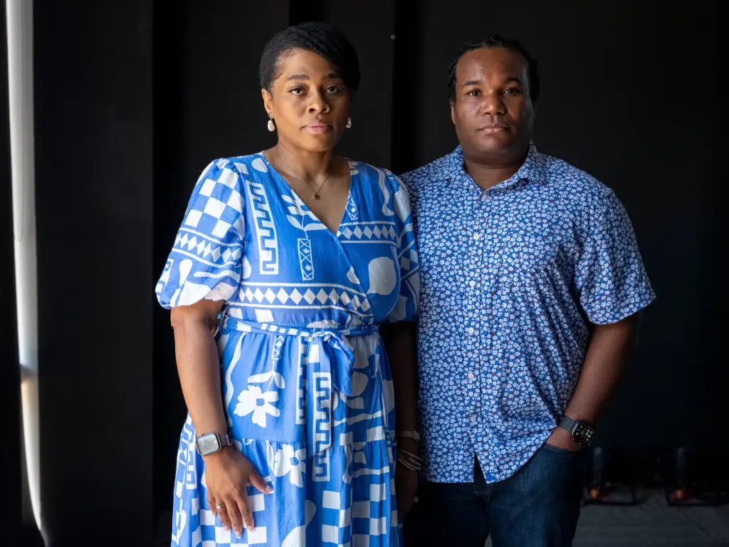 Lynn Callaway and her husband Mario pose for a portrait in Austin.