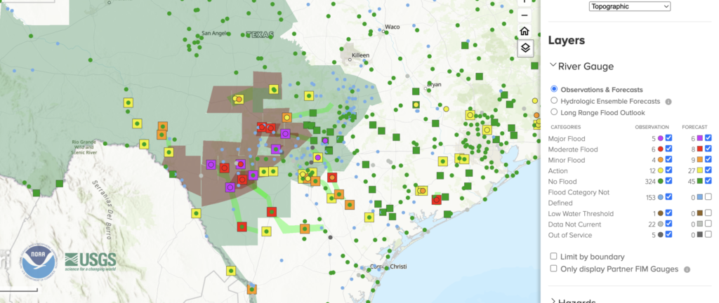 U.S. Geological Survey map shows the wide range of conditions throughout the Hill Country.