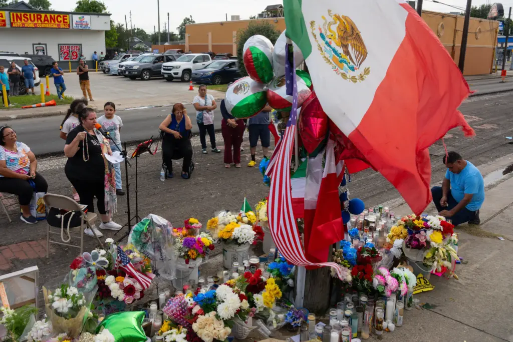 People visit a memorial for Lorenzo Salgado Araujo on Friday, July 10, 2026, in Houston. Salgado Araujo was fatally shot by an immigration officer Tuesday.