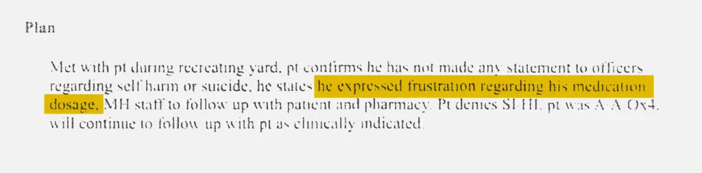 Medical staff notes from Sept. 9 indicate Lunas Campos complaining to staff of Camp East Montana in El Paso, Texas, about his medication dosage.