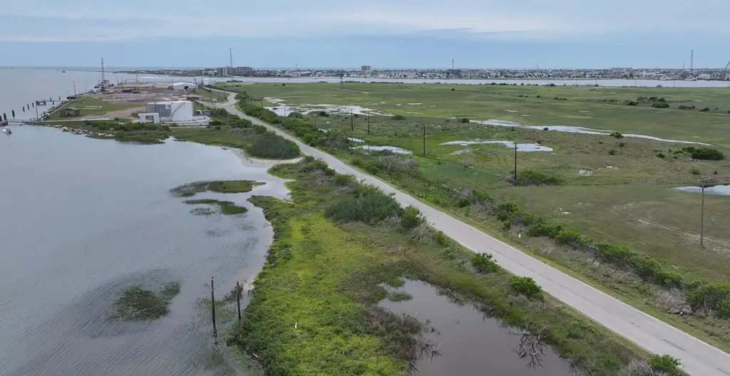 An aerial view of Harbor Island, where the Nueces River Authority is leasing property from the Port of Corpus Christi Authority to develop a seawater desalination plant.