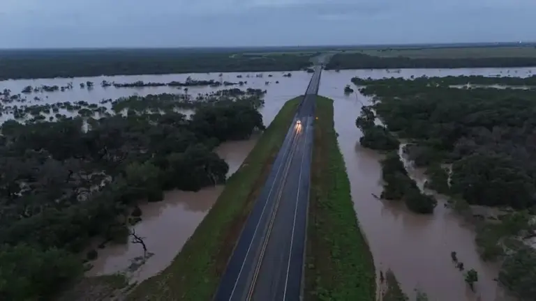Early morning conditions where Highway 57 crosses the Nueces River on in La Pryor on Thursday, July 16, 2026.