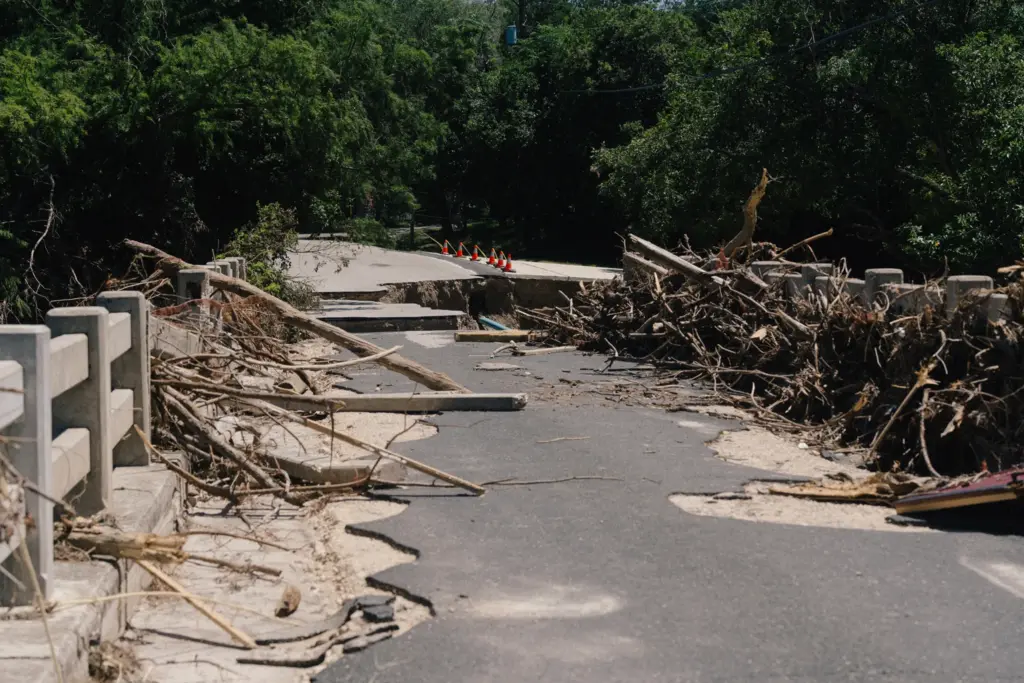 Another view of damage on the bridge.