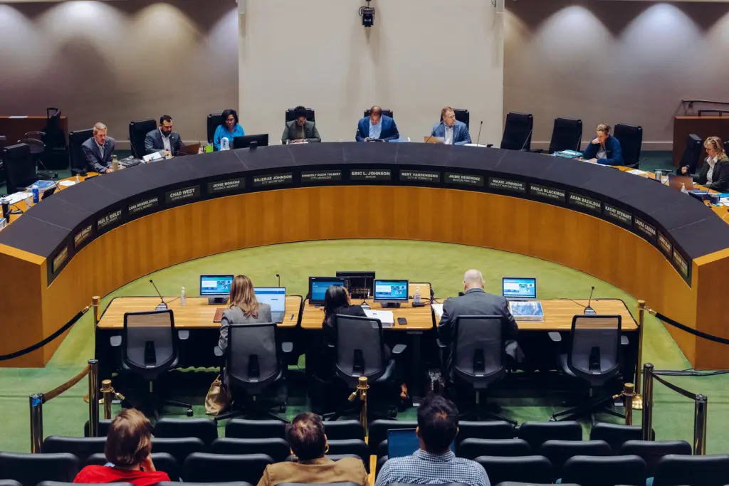 Jack Ireland, the City of Dallas' chief financial officer, presents a budget briefing to the Dallas City Council on Tuesday, Aug. 11, 2026.