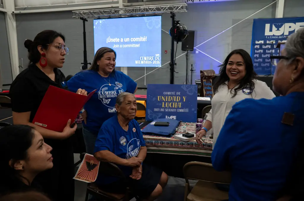 La Unión del Pueblo Entero members gather to form the “United and Fighting” committee during the biennial Cumbre de Miembros 2026 at the Pharr Development and Research Center in Pharr, Texas on August 29, 2026.