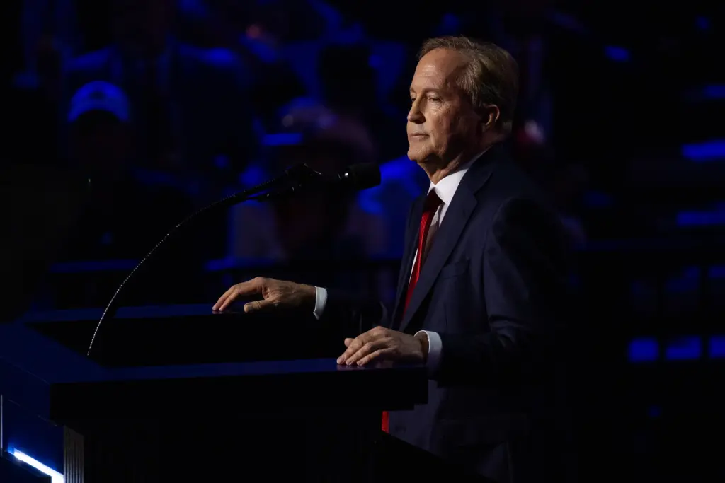 Texas Attorney General and U.S Senate candidate Ken Paxton speaks at the 2026 Republican Convention in Dallas Texas on Wednesday, Sept. 9, 2026